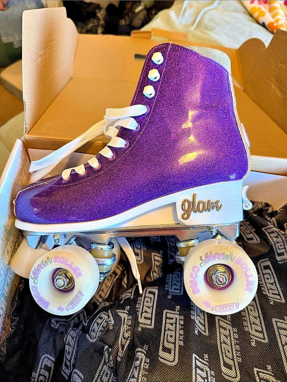 Crazy Skates Disco Glam Roller Skates Purple & White Adjustable Roller Skates
